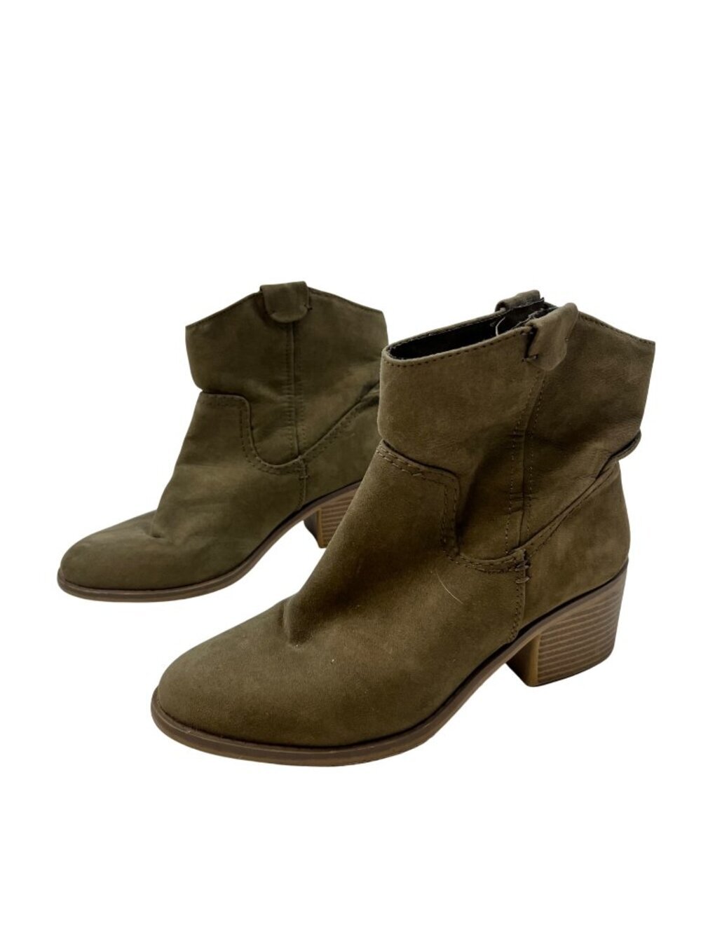 Merona Women’s Faux Suede Ankle Boots Heeled Green Brown Size 7.5